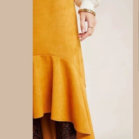 Maeve by Anthropologie Cosima Flounced High Low Skirt Brushed Faux Suede Sz 0 - Picture 6 of 13